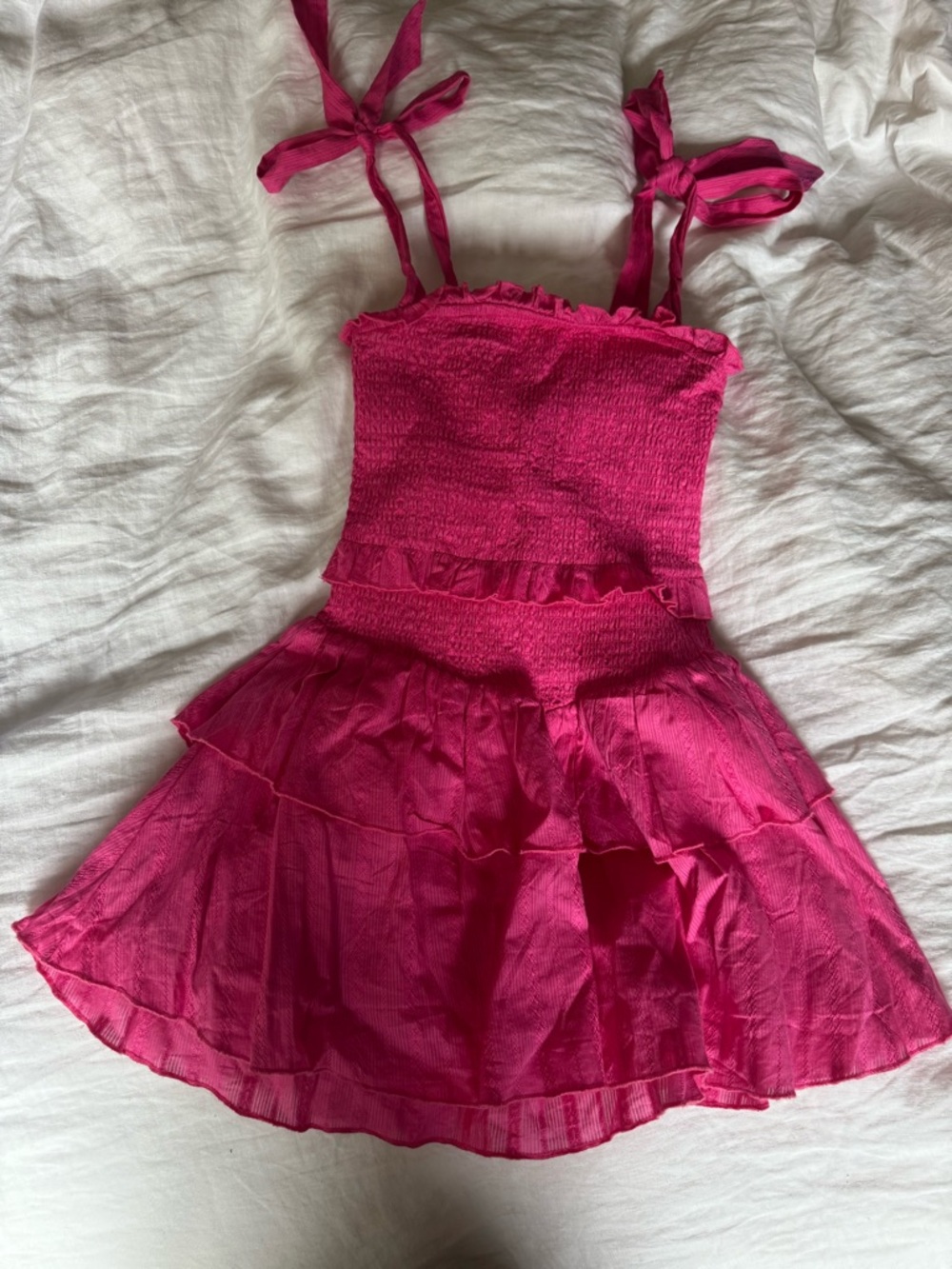 KatieJ Fuchsia Tie-Strap Ruffled Sundress